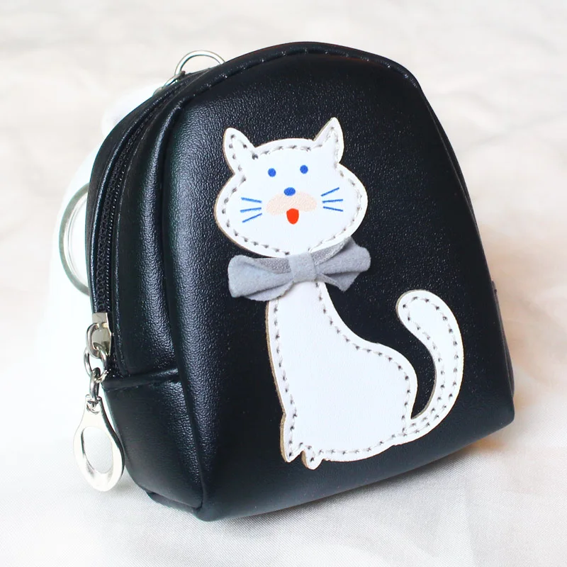 Женский кошелек, кошелек, Короткие Кошельки на молнии для девочек, мини-сумка для собак, женские денежные карты, сумки с золотой пряжкой, кошельки с брелоками - Цвет: Cat Black