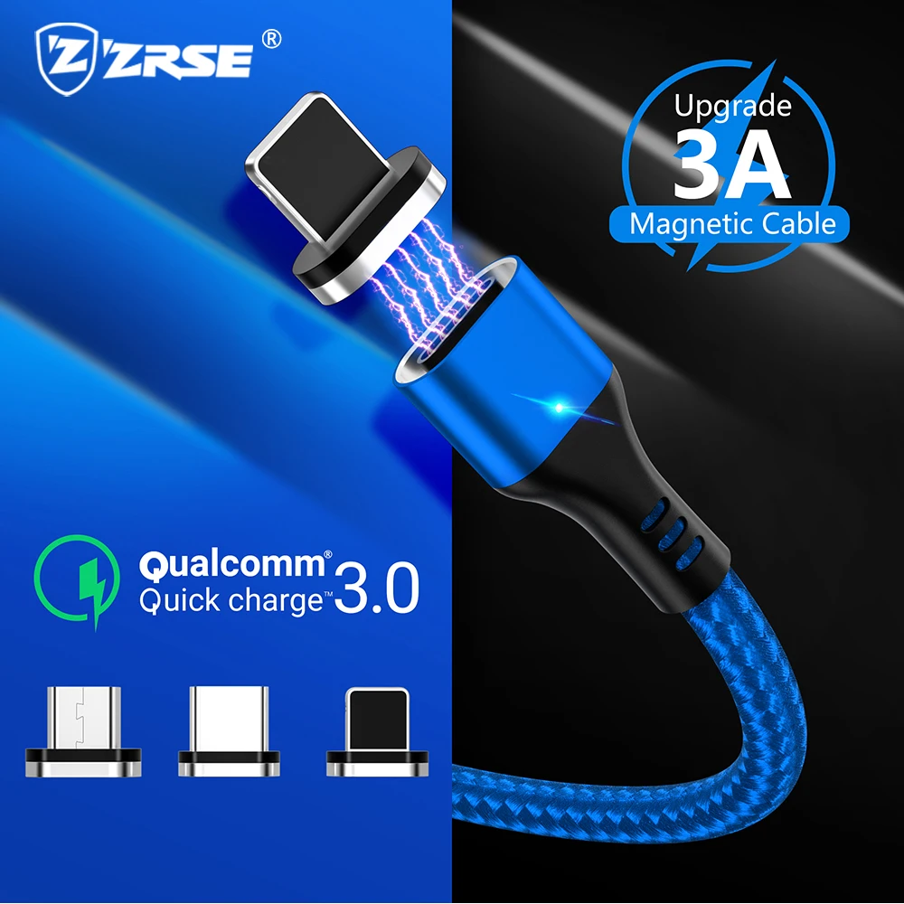 Магнитный кабель ZRSE 3A Micro Usb для Iphone кабели Type C 3 в 1 быстрая зарядка 0 мобильный