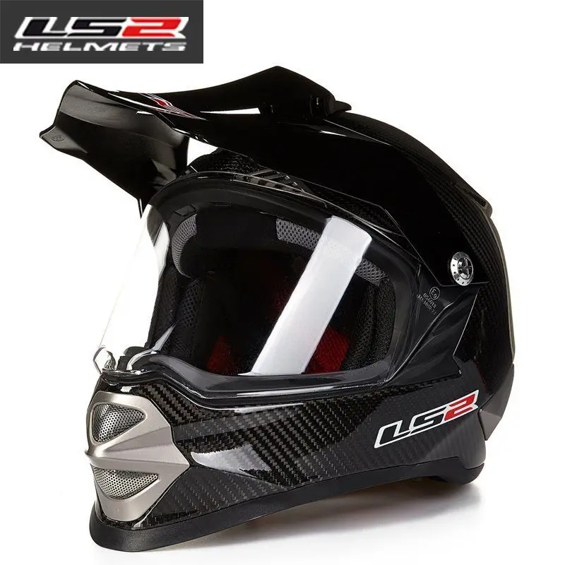 black carbon fiber Высокое качество LS2 Профессиональный карбоновый шлем для внедорожных гонок moto rcycle MX429 moto cross шлем с козырьком cascos para moto - Цвет: black carbon fiber