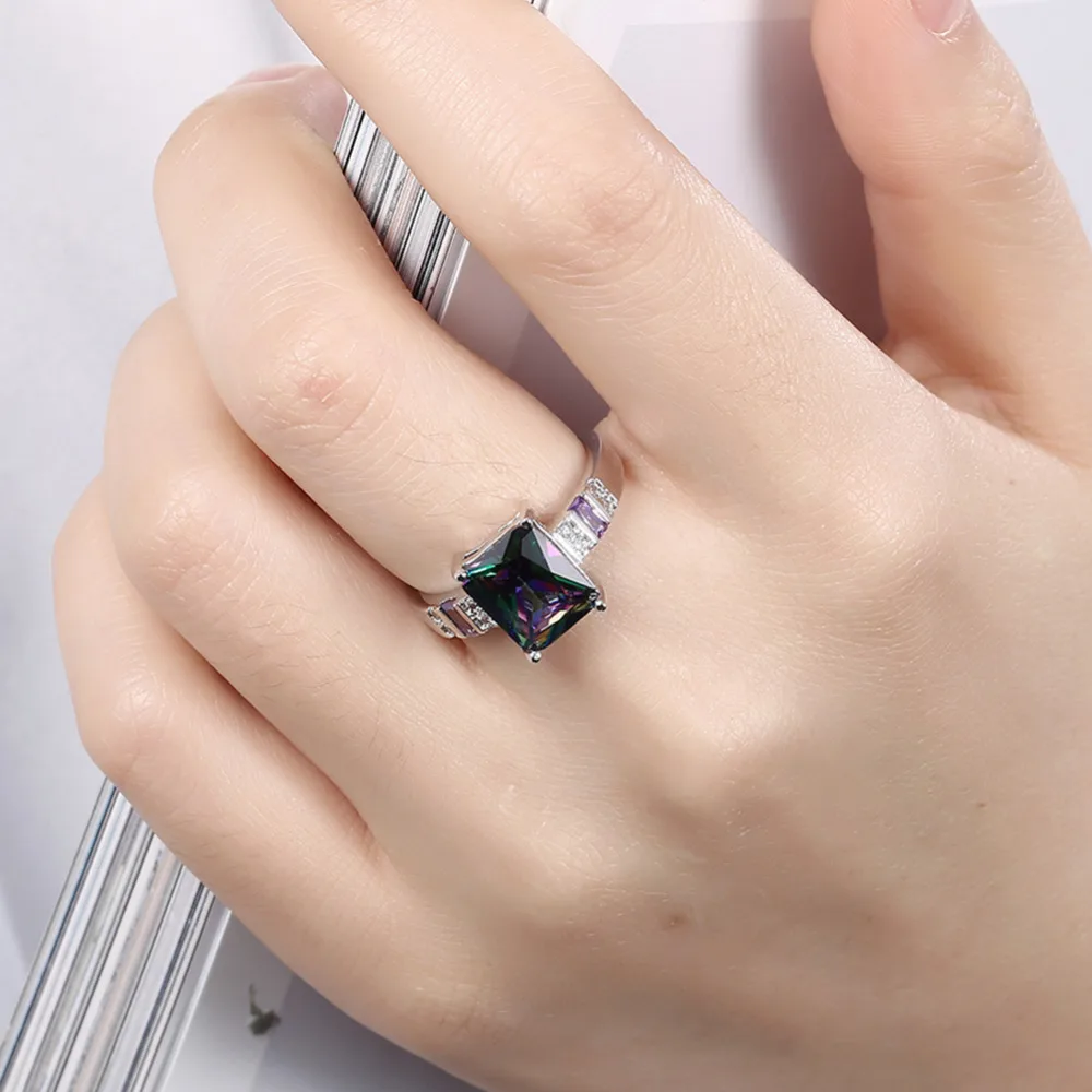 Кольцо из стерлингового серебра 925 пробы с мистическим радужным кристаллом