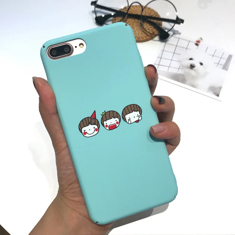 Милый Мультфильм Три куклы голова синий чехол для iPhone X XR XS Max 6 S 7 8 Plus Жесткий ПК