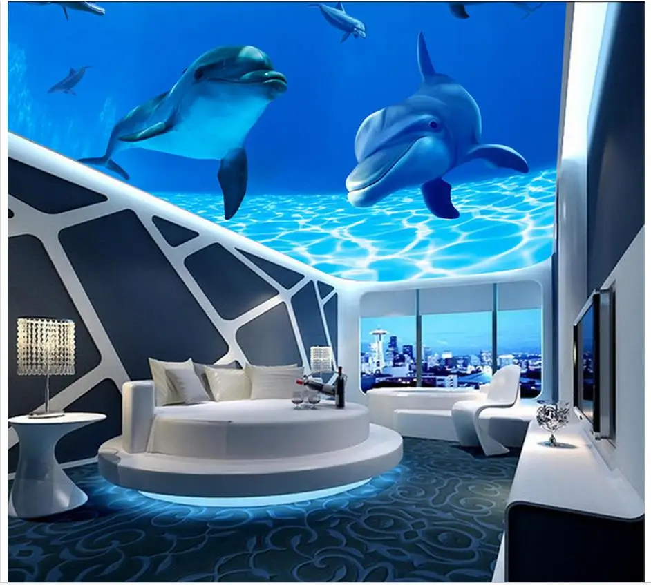 3d обои на заказ потолочные фрески средиземноморские Синяя фантазия подводный