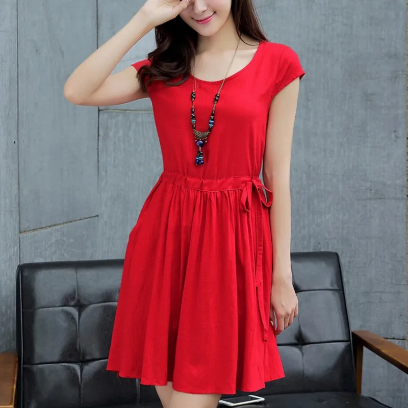 3XL женские платья 2018 новое летнее платье Дамское повседневное хлопковое льняное