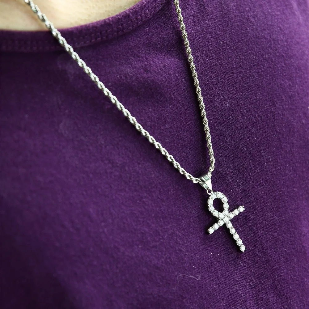 Cubic Zircon Crystal Small Cross Pendant Necklace Hip Hop Choker Golden Rope Chain Charm Women Men Jewelry Gift | Украшения и