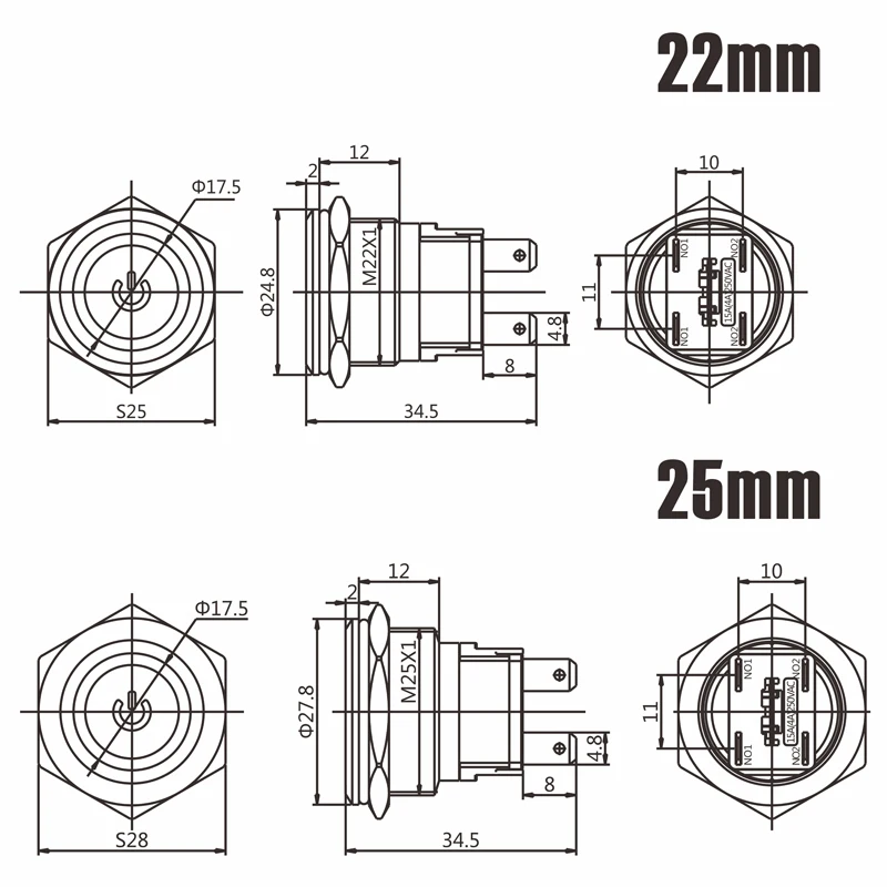 22mm 15A Stainless Steel Big Current Water Proof Metal Push button Switch with Light Automobile switch illuminated Switch
