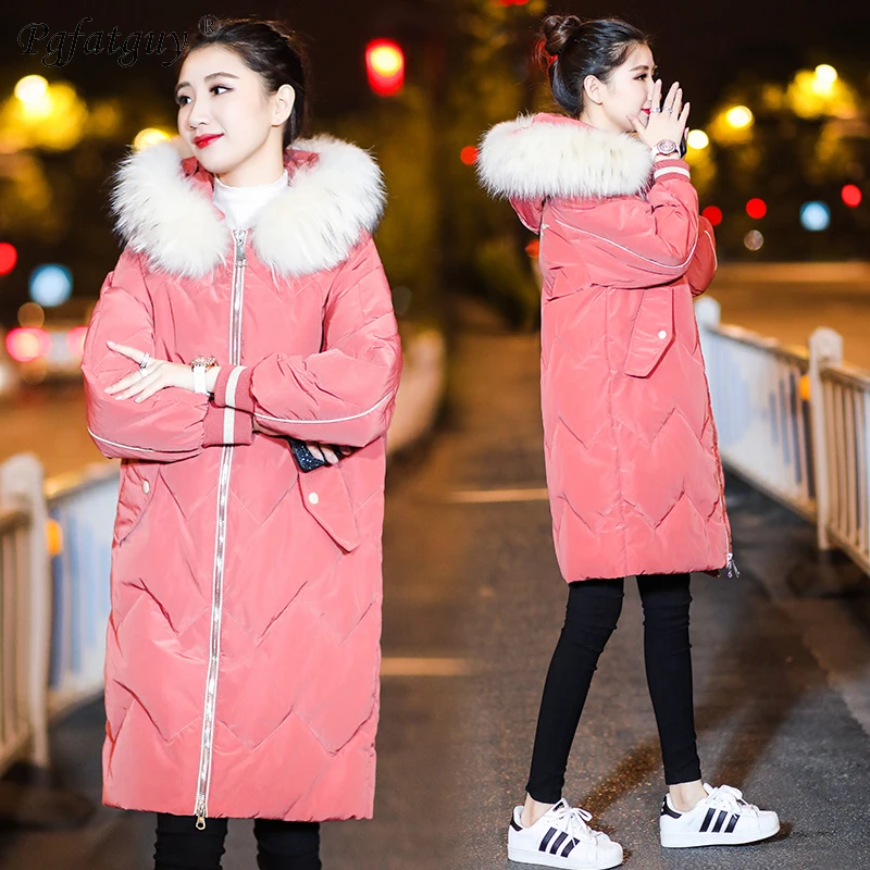 Зимняя куртка женская 2018 с буквенным принтом длинная хлопковая стеганая большим