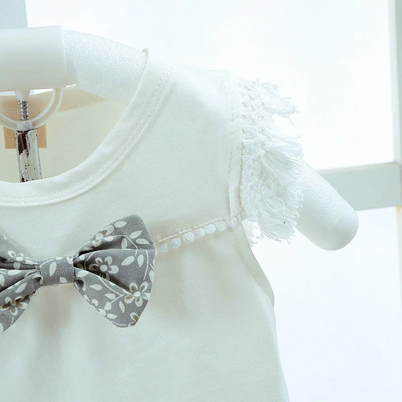 Детская одежда летний комплект одежды для маленьких девочек футболка с бантом +