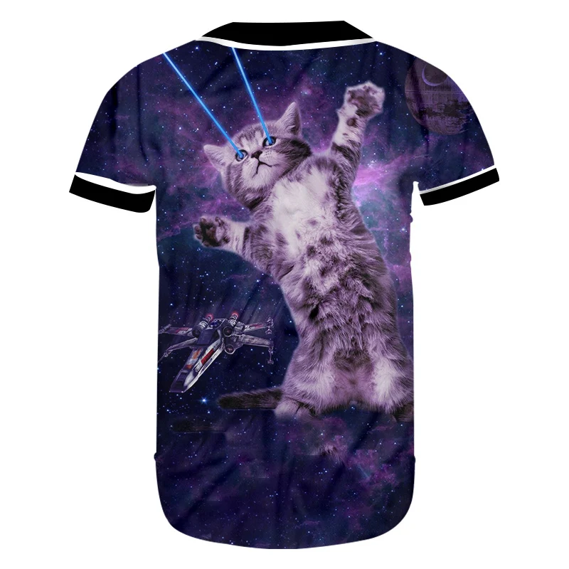 OGKB новинка летние топы футболка на пуговицах Забавный принт галактического