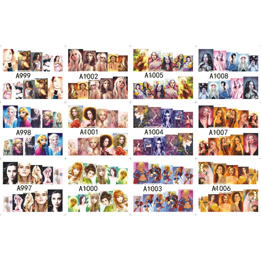 

UPRETTEGO 12 PACKS / LOT NAIL ART BEAUTY WATER DECAL SLIDER NAIL FULL COVER LADY COMIC GIRL ELF FIGHTER A997-1008