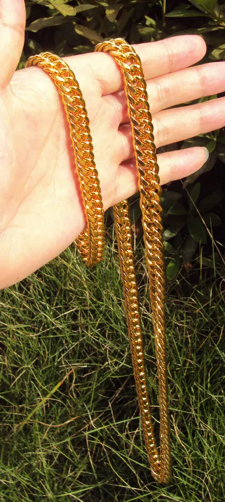 Мужской тяжелый Золотой GF кубинский звеньевой браслет цепочка ожерелье набор