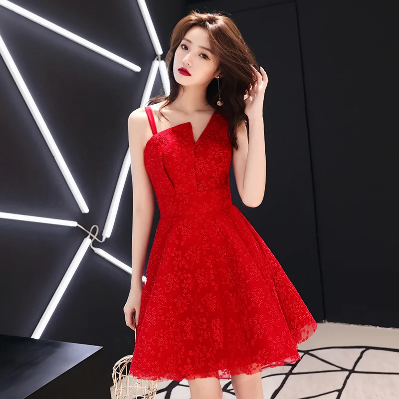 Сексуальные вечерние платья Vestido De Noche, короткие платья для особых случаев, элегантное вечернее платье Платье трапециевидного силуэта, вечернее платье ES2437 - Цвет: Red-Short