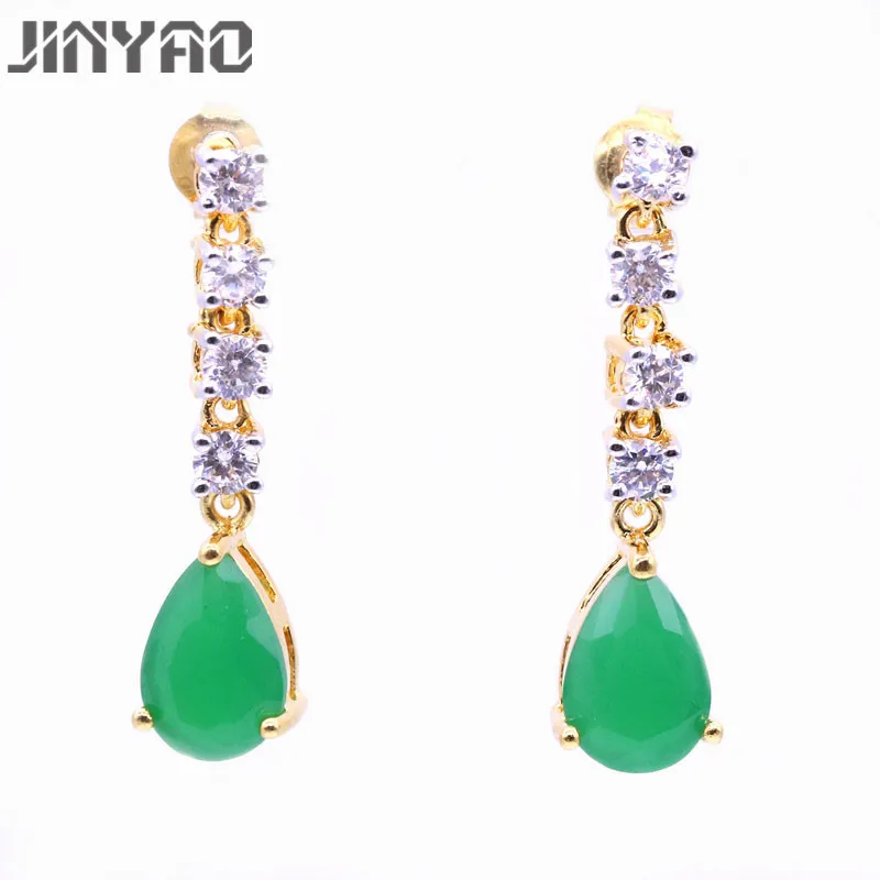 Женские серьги-капельки JINYAO желтые Двойные серьги золотистого цвета с цирконием