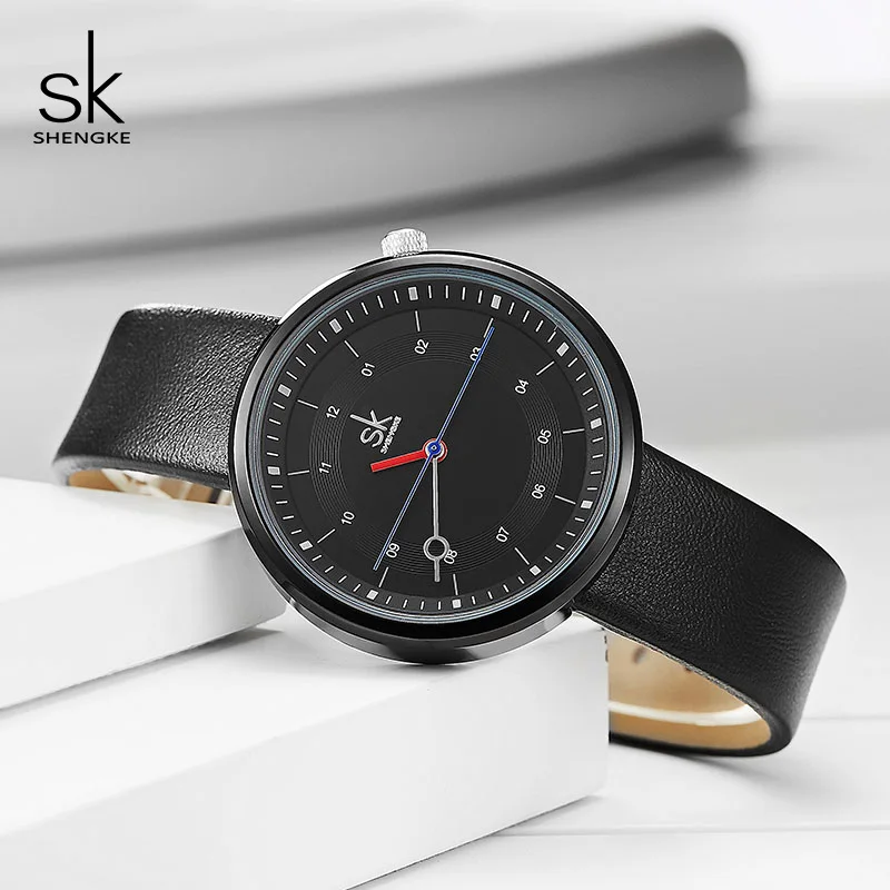 Shengke, модные женские часы, черный кожаный ремешок, Reloj Mujer, новинка, креативные кварцевые часы, подарок на день для женщин# K8044