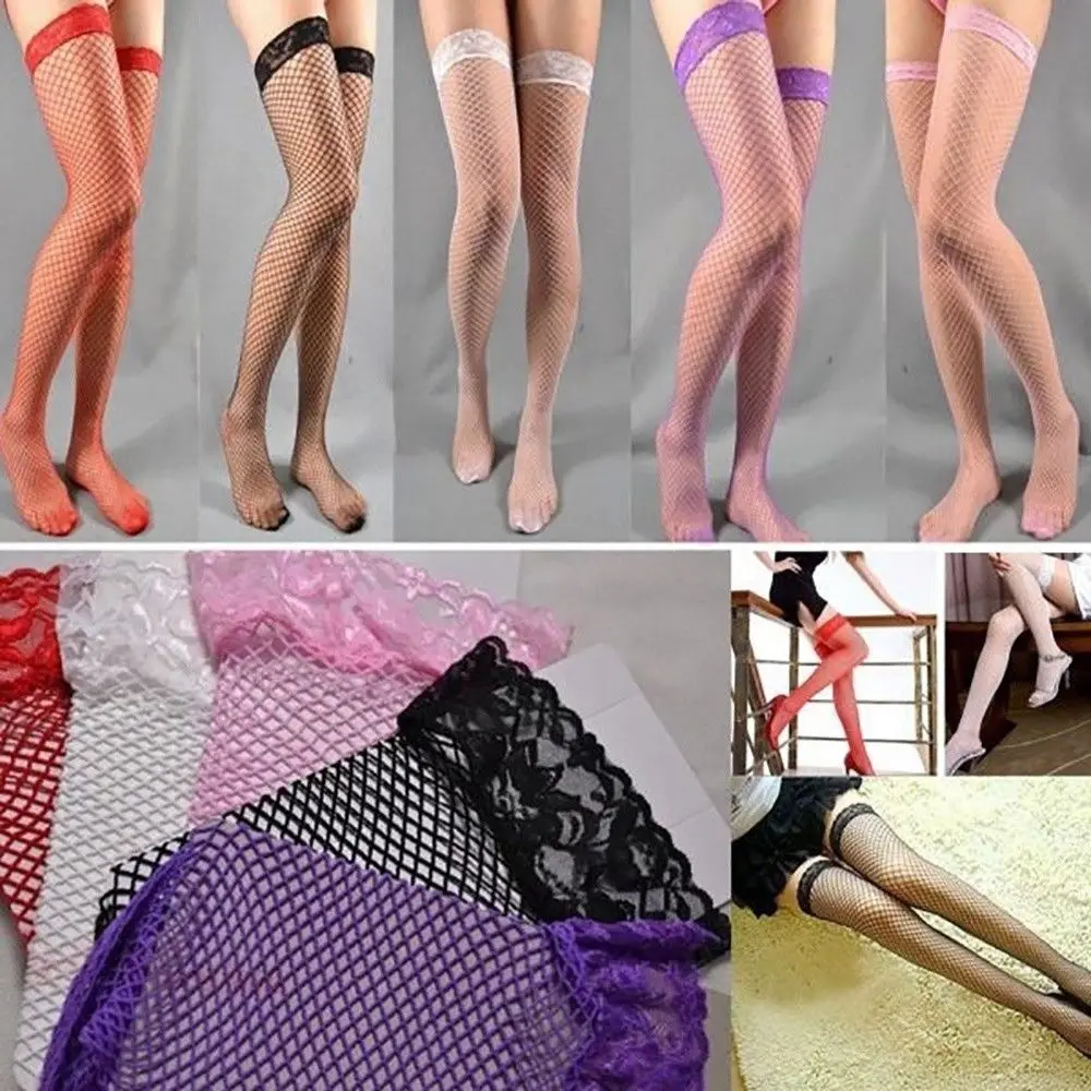 Сексуальные ажурные женские кружевные эластичные сетчатые чулки до бедра