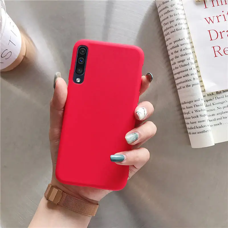 red Однотонного яркого цвета для силиконовый чехол для samsung galaxy m10 M20 A10 A30 A50 A40 A70 M30 A40S A20 a80 a7 a20e на заднюю панель для телефона - Цвет: red