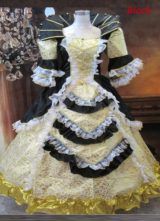 Черные платья королевы викторианской готики Возрождения костюм на Хэллоуин 18