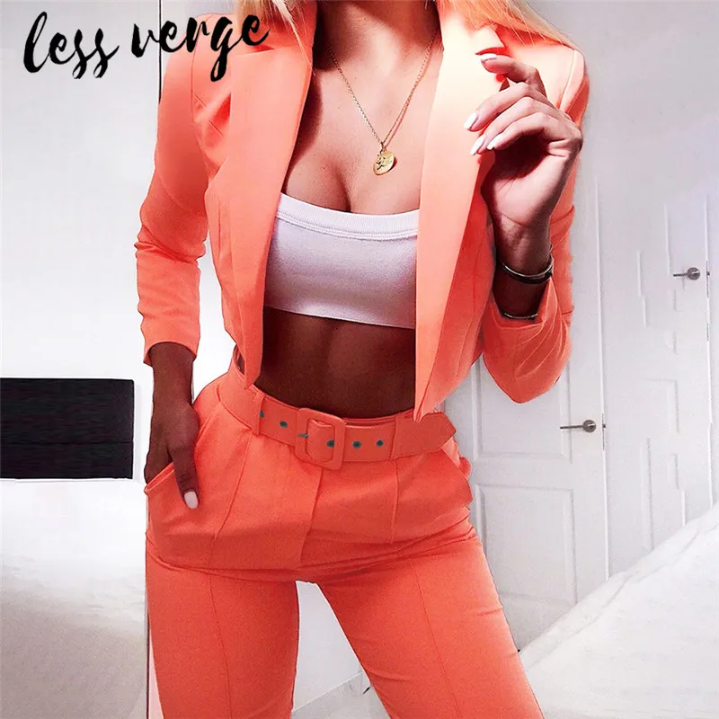 Lessverge флуоресцентный сексуальный комплект из двух предметов Блейзер пальто с