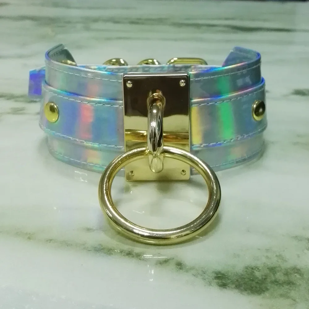 Большой лазерный голографический ошейник ручной работы для косплея золотистого