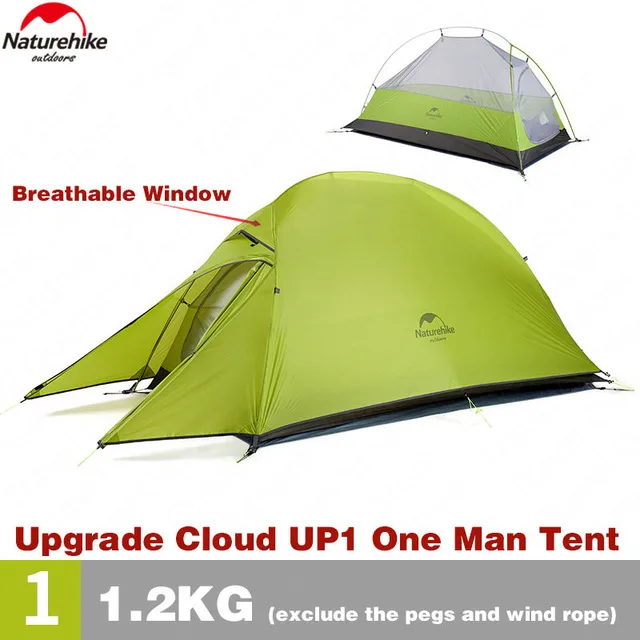 Naturehike сверхлегкий Upgrade Cloud Up1 открытый 20D силиконовый кемпинговый тент Портативный 4 сезона кемпинговая палатка алюминиевый полюс палатка - Цвет: UP1 20D Green