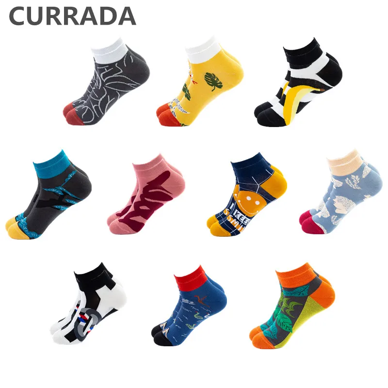 10 пар/лот мужские Разноцветные летние носки по щиколотку новинка креативные
