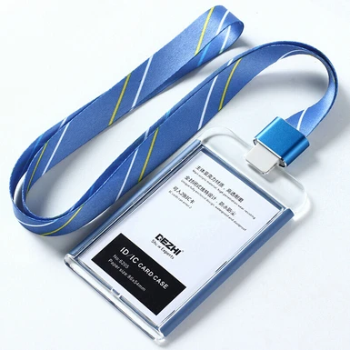 blue stripe set DEZHI-абсолютно новые бизнес ID IC Держатели карт для офиса, красочные один держатель Бейджа, держатель Бейджа с полосой шнурок, логотип на заказ - Цвет: blue stripe set