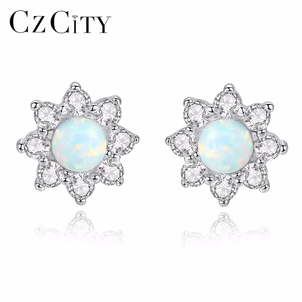 CZCITY 925 стерлингового серебра элегантное платье с рисунком &quotПодсолнух&quot серьги