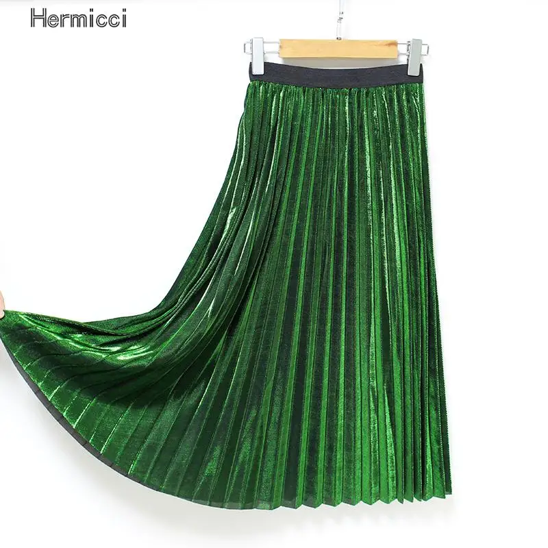 Плиссированная металлическая Блестящая серебряная юбка для девочек Женская