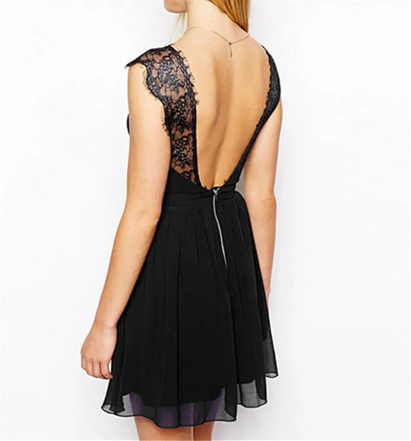 Black dress women Backless Lace Flare Dress for girls | Женская одежда