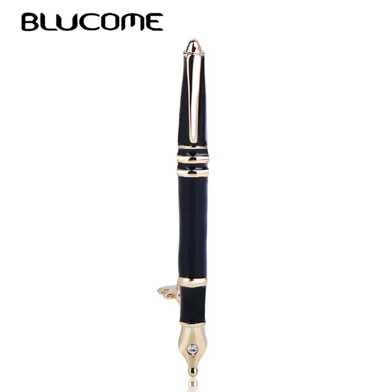 Женская/Мужская брошь в форме ручки Blucome черная эмалированная из сплава