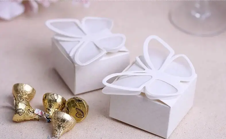Милый 3D Белый Цвет Бабочка weding Вечеринка Детский душ Крещение конфеты коробка 20
