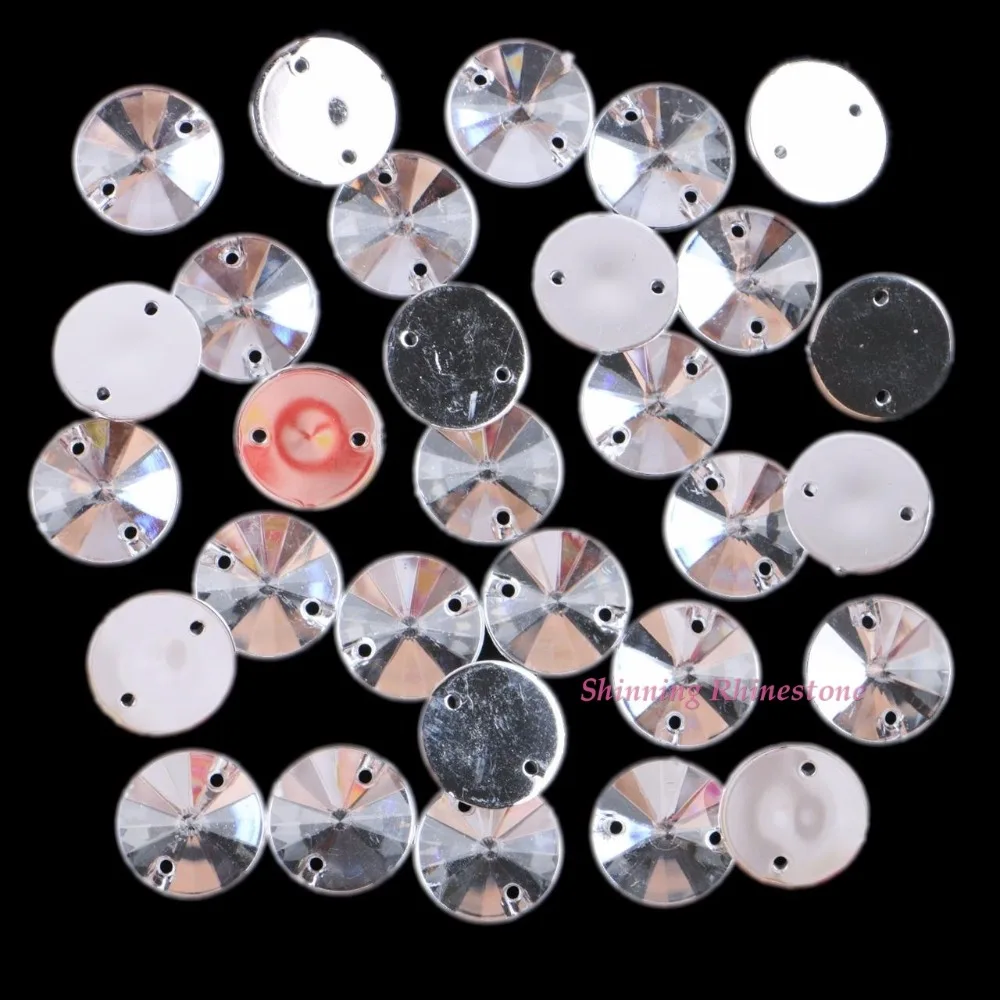14 мм пришить стразы акриловые плоские сзади шитье круглые кристаллы 2 отверстия