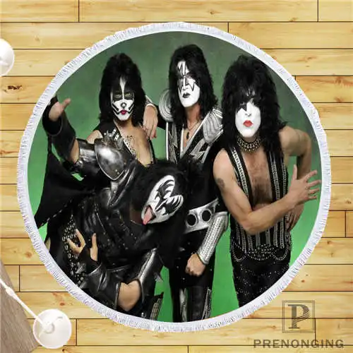 Пользовательские DIY из микрофибры по индивидуальному заказу ткань kiss_band(1) Круглый пляжный коврик полотенце напечатано по требованию 150 см#19-01-28-3-62