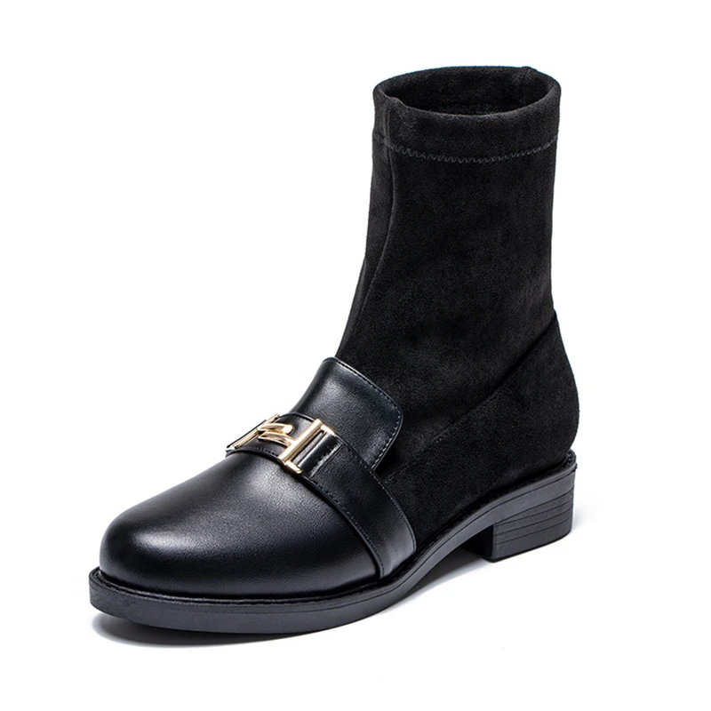 Эластичные флоковые носок Мартин botines Лоскутные кожаные ботильоны botas mujer