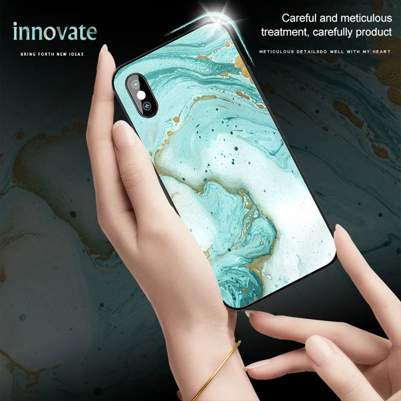Стеклянный чехол для телефона для iPhone XS MAX XR X 10 мраморный камень абстрактный дизайн роскошный силиконовый чехол s Чехол для iPhone 7 8 6S Plus