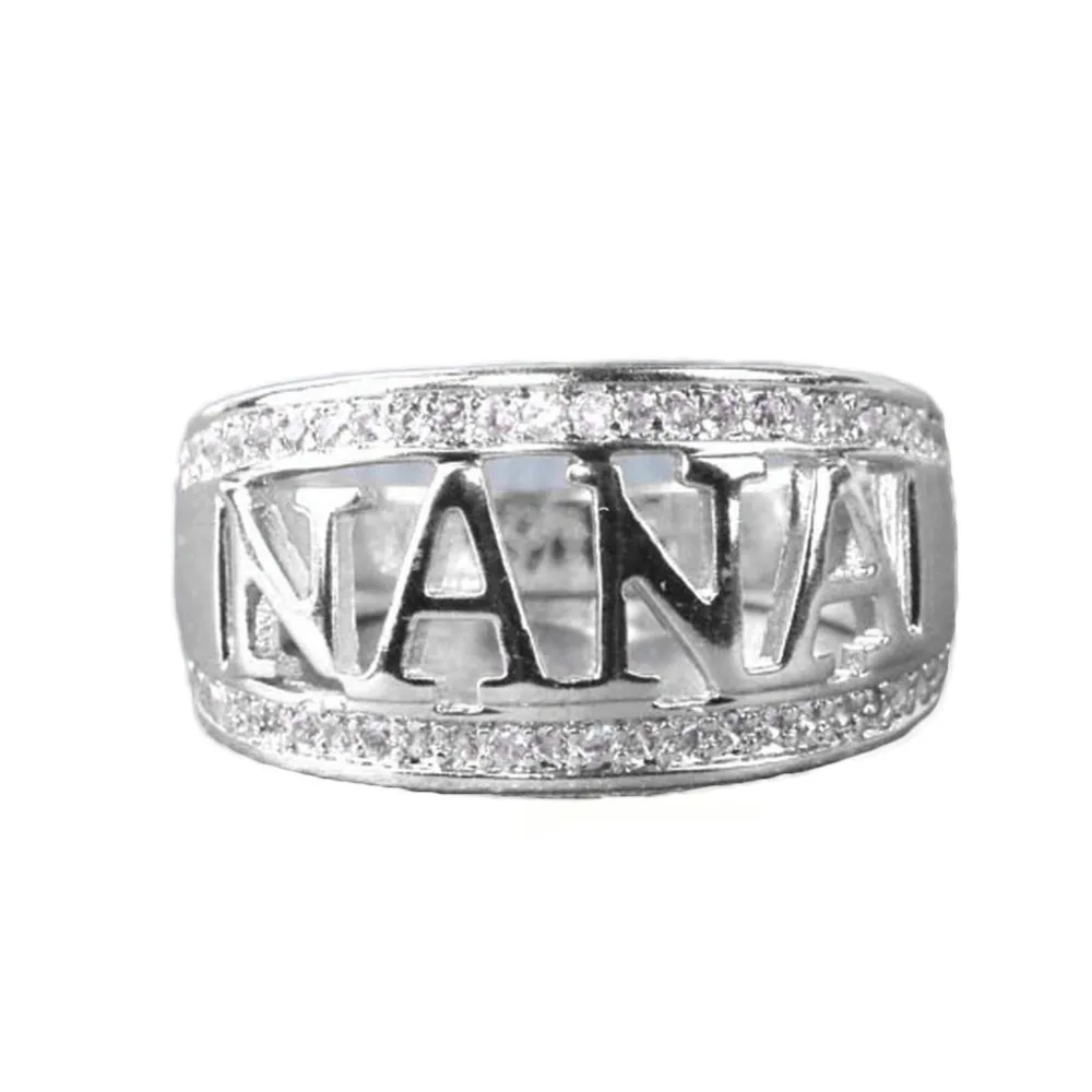 Модное женское кольцо изысканное NANA с кубическим цирконием и надписью