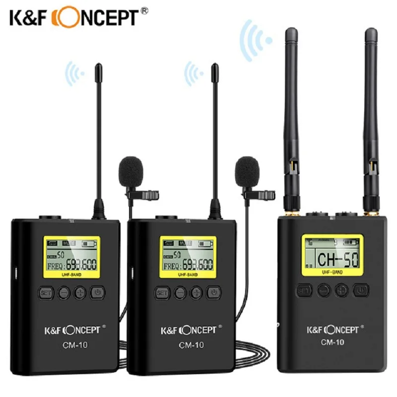 Профессиональный беспроводной микрофон K & F Concept 100 м 2 передатчика для цифровой