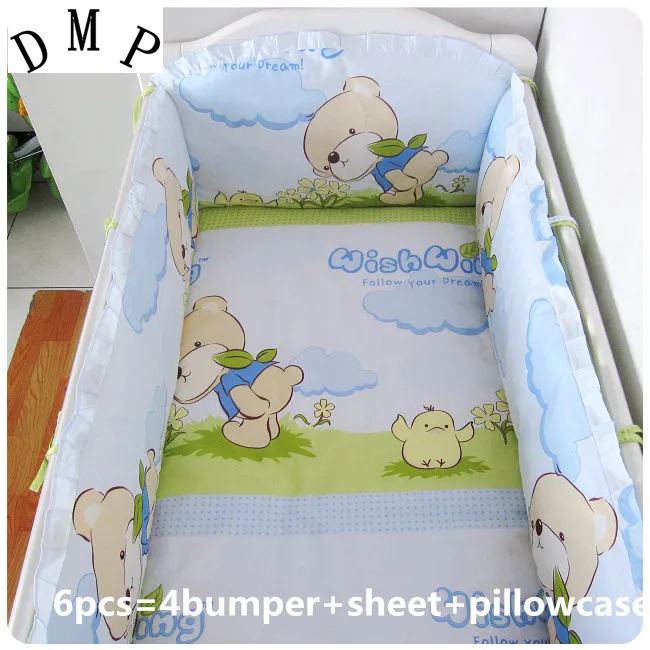 

Promotion! 6PCS Baby Crib Baby bedding 100% cotton piece set baby cotton 100% cotton bed around (bumpers+sheet+pillow cover)