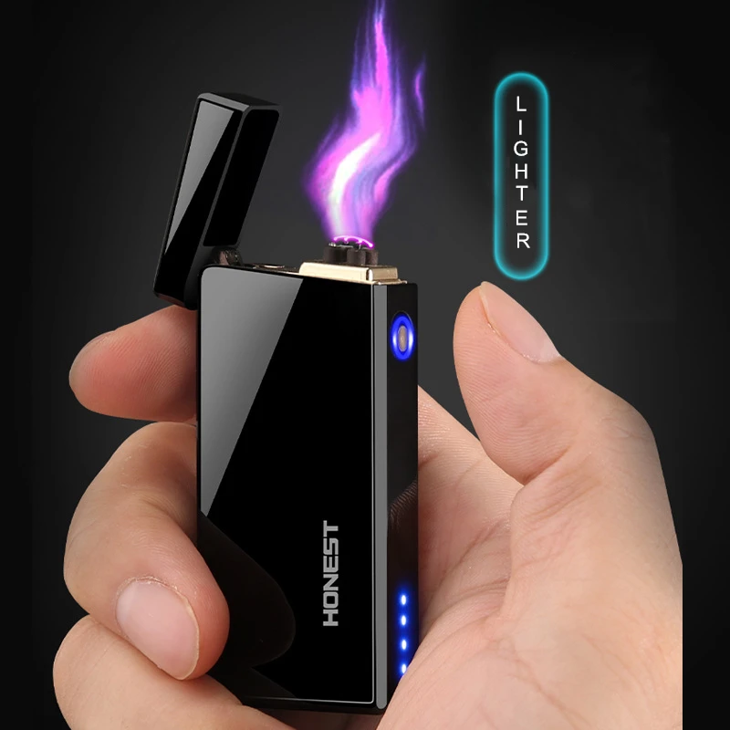 Ветрозащитная USB перезаряжаемая Зажигалка двойная дуговая металлическая