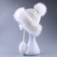 vintage faux fox fur bomber hat fluffy pom pom women ushanka russain wool earflap cossack winter snow ski cap fleece trapper