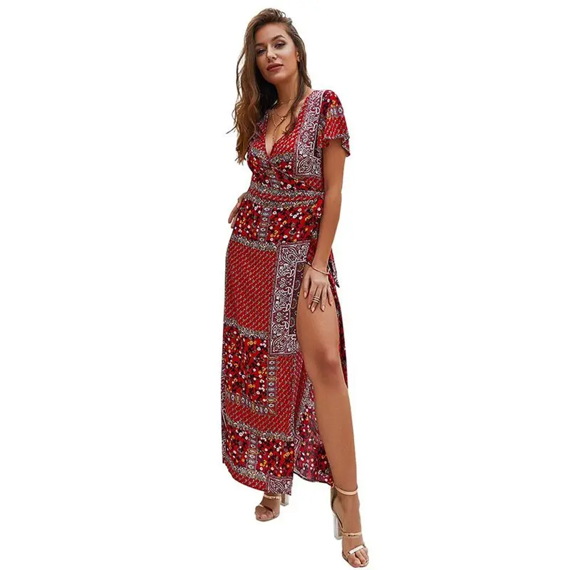 Лето Boho элегантные вечерние красные 2019 женские длинные платья повседневные Aline