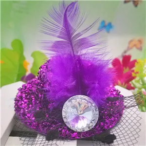 purple New Fashion Party Cap Hairpins Festival Hat Ribbon Flower Cute With Fur Barretes Children Hair Accessories Hair Clip for Girls - Цвет: purple