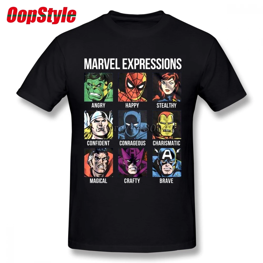Забавная футболка Marvel Expressions для мужчин Прямая поставка летняя хлопковая с