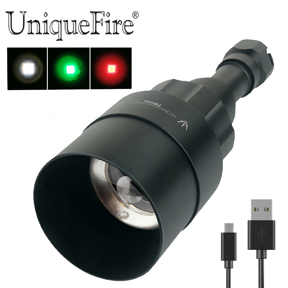 UniqueFire 1605 USB перезаряжаемая светодиодная вспышка T75 XRE белый/зеленый/красный свет 67