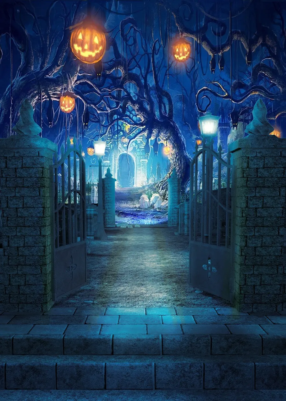 Capisco Таинственный лес старые деревья Хэллоуин фон тыква фонари черные кошки дети Дети ночь Вечерние фото фон
