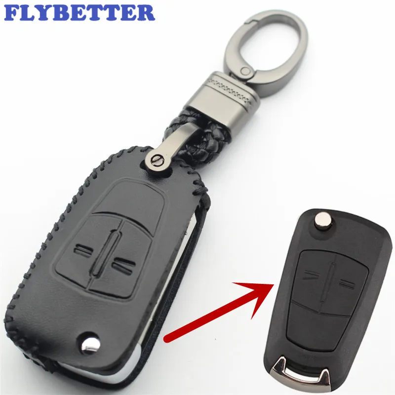 Флип чехол FLYBETTER из натуральной кожи с 2 кнопками для ключей Opel Astra H/Zafira B/Corsa D