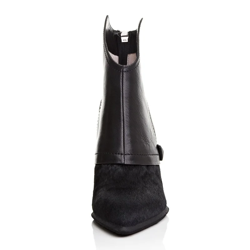 FACNDINLL women genuine leather ankle boots black red fur high heels pointed toe shoes woman autumn winetr riding | Обувь