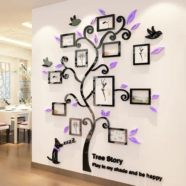 

Photo 3D tree, acrylic three-dimensional wall stickers living room wall decoration background DIY crystal applique family tree