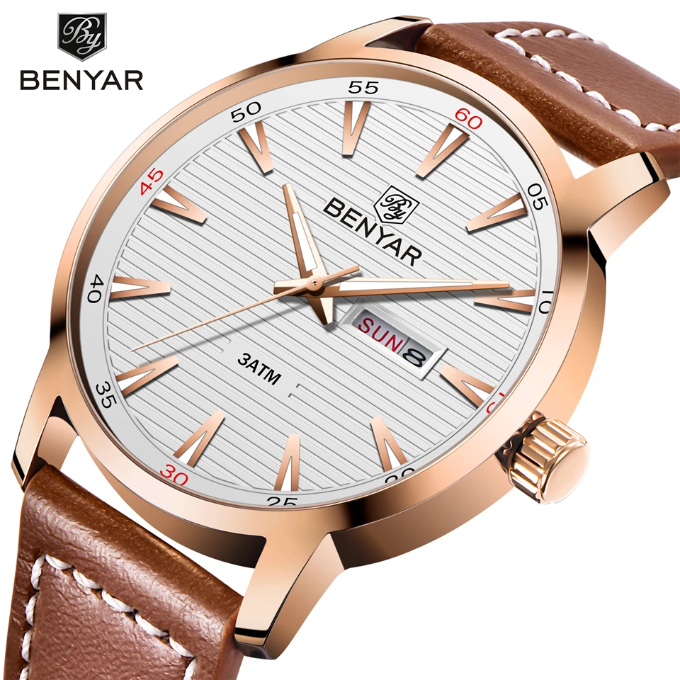 

Relogio Masculino BENYAR Brand Week Date Watches Men Luxury Fashion Casual Waterproof Business Quartz Wristwatches Leather Clock
