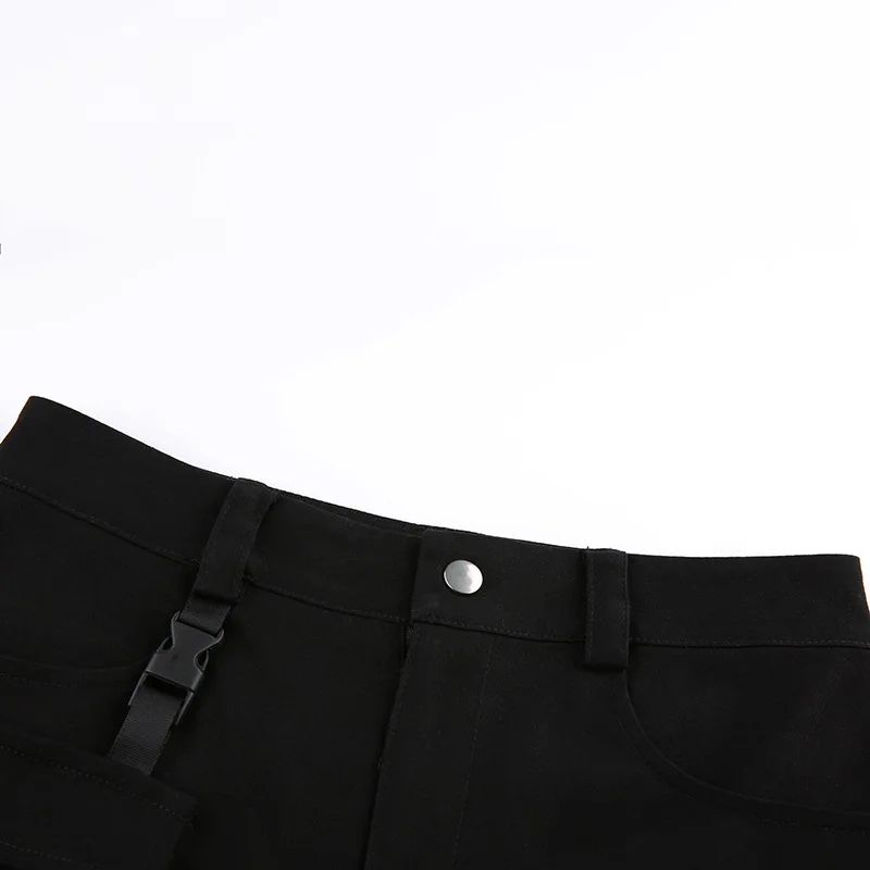 Black Solid Cargo Shorts Women Detachable Pockets With Buckle Summer Shorts High Waist Short Feminino Streetwear