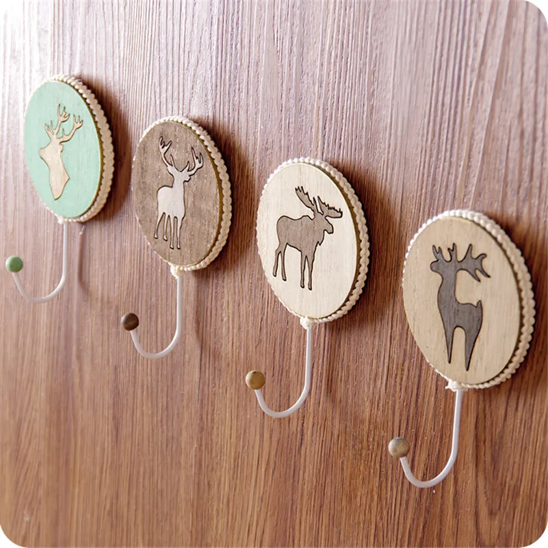 Деревянный лосиный крепкий клеевой крючок креативный настенный подвесной Не